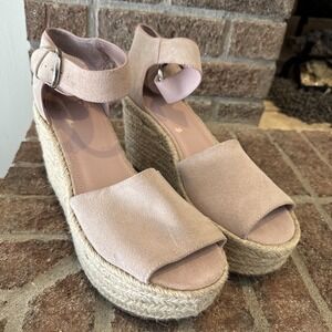Marc Fisher Alida Espadrille Platform Wedge, Blush Suede, Womens Size 11 #126